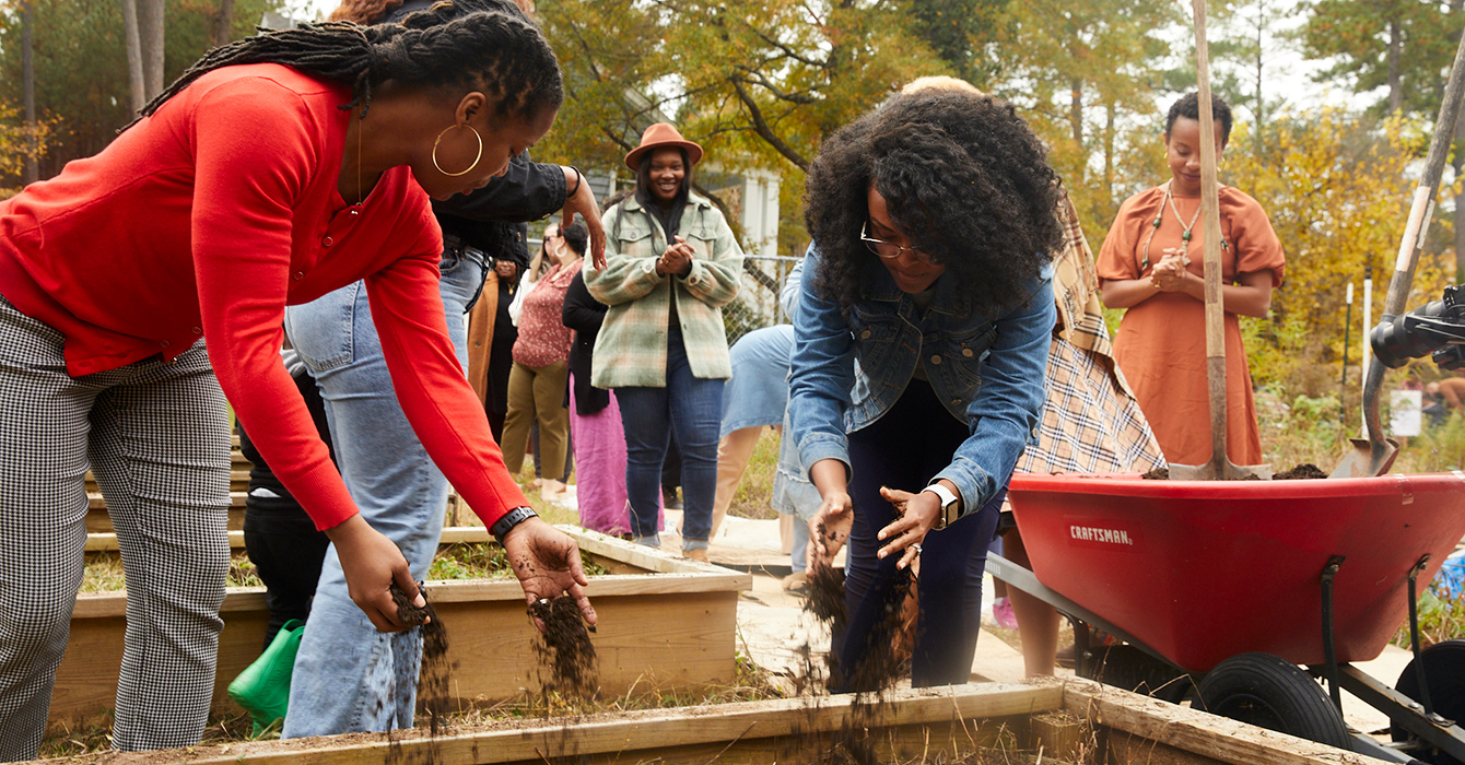 Faith Chapel volunteers working together in a community garden