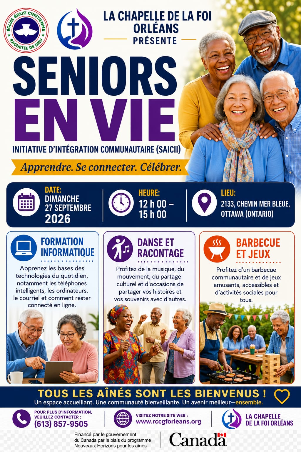 Seniors en vie poster avec d'information pour l'event.